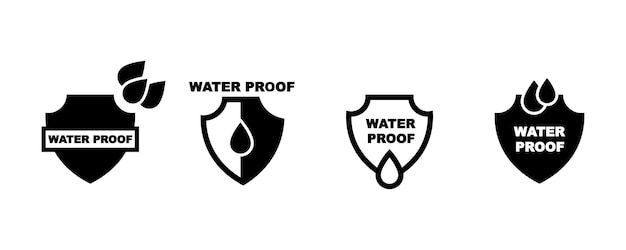 Conjunto de iconos vectoriales impermeables Insignias resistentes a la lluvia o al agua Escudos con gotas de agua Vector 10 Eps