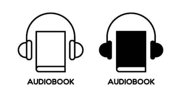 Conjunto de iconos vectoriales de libros de audio Símbolo de libro y auriculares Signo de guía de audio