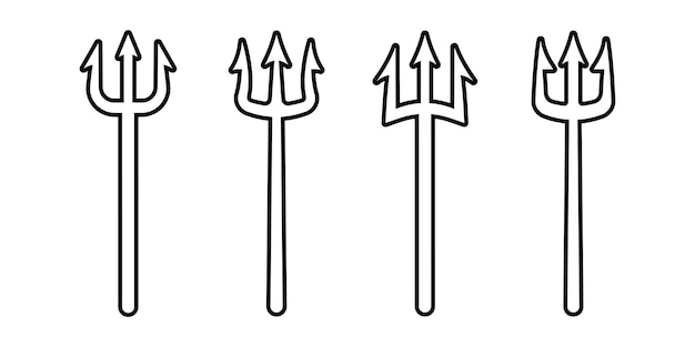 Conjunto de íconos vectoriales lineales de diablo o satanás tridente horquilla Poseidón o Neptuno