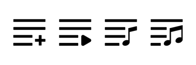 Conjunto de iconos vectoriales de listas de reproducción de música Símbolo de álbum de música Signo de canciones de música