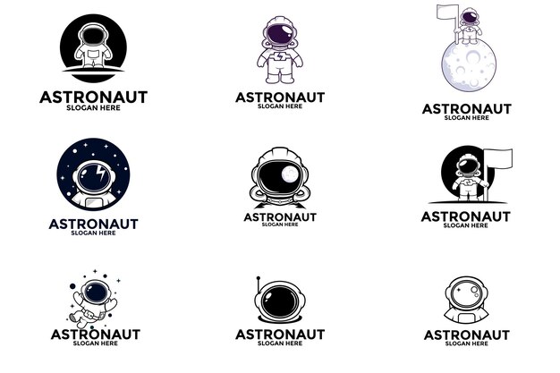 Conjunto de íconos vectoriales del logotipo del astronauta plantilla de diseño del logotipio del astronauta