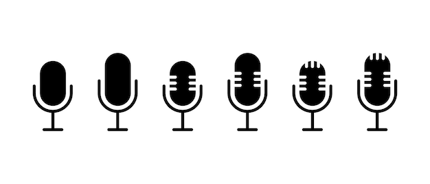 Conjunto de iconos vectoriales de micrófono Símbolo de grabación de voz Logotipo de concepto de podcast para aplicaciones móviles y sitios web