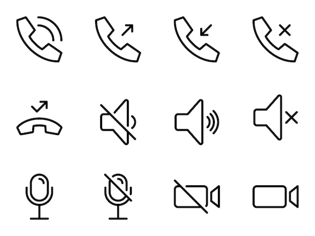 Conjunto de íconos vectoriales negros en un tema mensajes de voz íconos web de interfaz de teléfono móvil