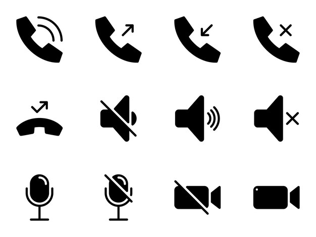 Conjunto de íconos vectoriales negros en un tema mensajes de voz íconos web de interfaz de teléfono móvil