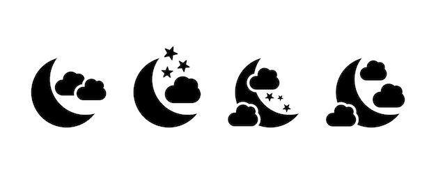 Conjunto de iconos vectoriales nocturnos Luna con estrellas y nubes Vector 10 Eps