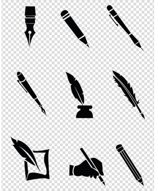 Conjunto de iconos vectoriales de papelería y pintura lápiz pluma pluma pluma pincel marcador