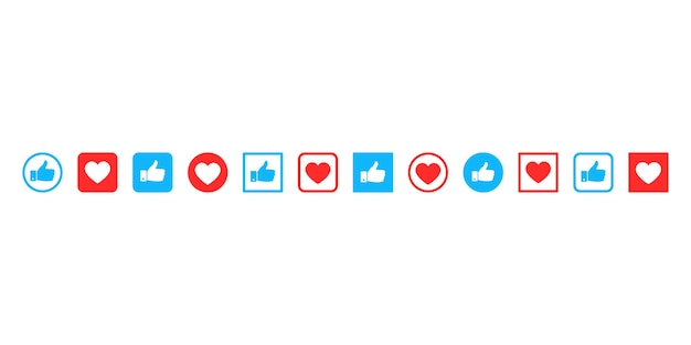 Conjunto de íconos vectoriales de pulgar hacia arriba y corazón Conjunto con íconos de amor azules y rojos Símbolo de acuerdo o bueno