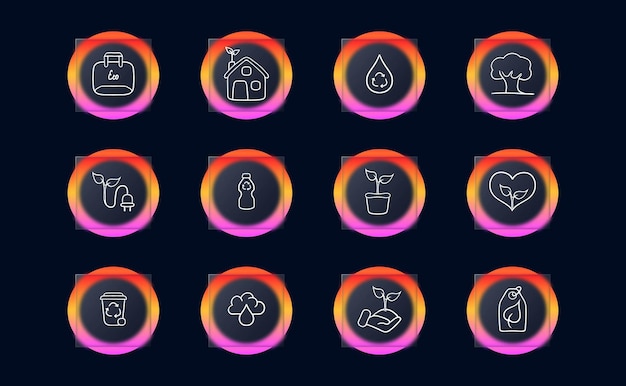 Conjunto de iconos vectoriales que representan la energía solar Paneles solares solares energía renovable sostenibilidad energía limpia Estilo neomorfismo Icono de línea vectorial