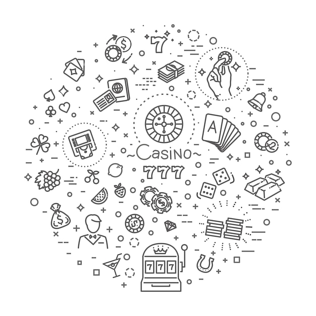 Conjunto de iconos vectoriales relacionados con el casino Signo bien elaborado en estilo de línea delgada