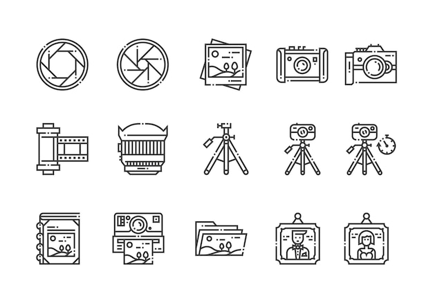 Conjunto de íconos vectoriales relacionados con la fotografía simple