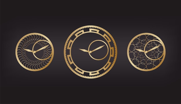 Conjunto de iconos vectoriales reloj de oro sobre fondo negro