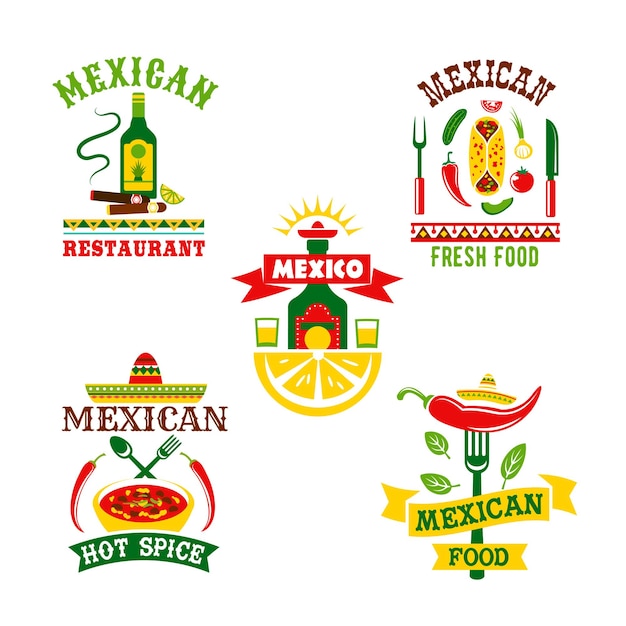 Vector conjunto de iconos vectoriales para restaurante mexicano