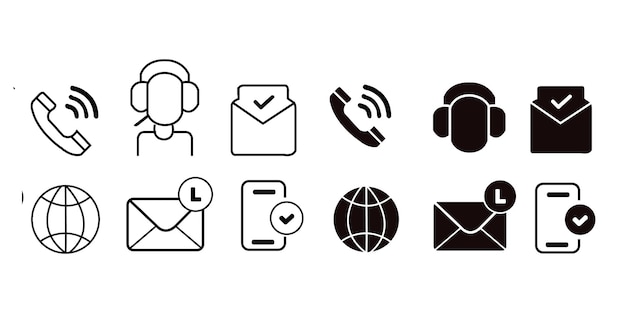 Conjunto de iconos vectoriales con símbolos de contacto para la comunicación y el intercambio de información en un estilo limpio y moderno