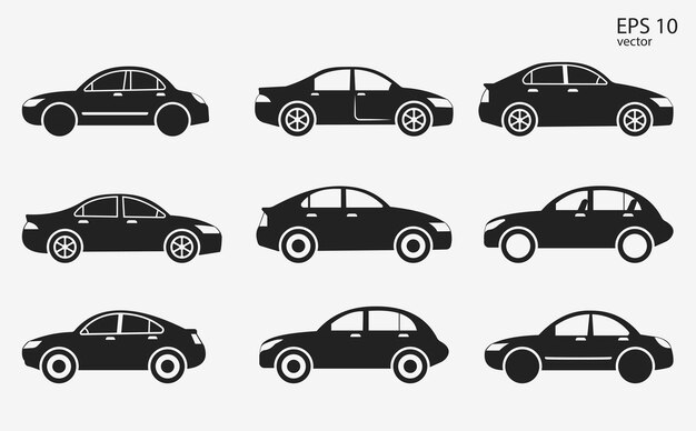 Vector conjunto de íconos vectoriales simples para automóviles de diferentes clases