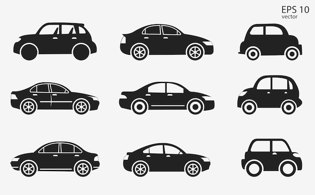 Conjunto de íconos vectoriales simples para automóviles de diferentes clases