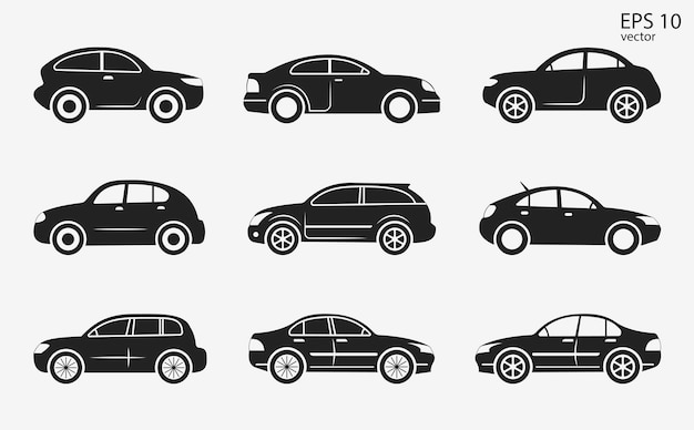 Vector conjunto de íconos vectoriales simples para automóviles de diferentes clases