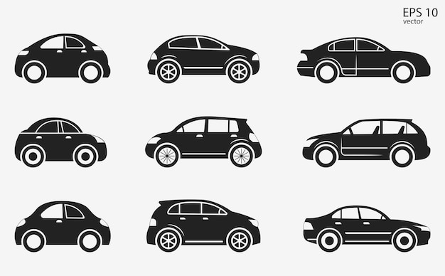 Vector conjunto de íconos vectoriales simples para automóviles de diferentes clases