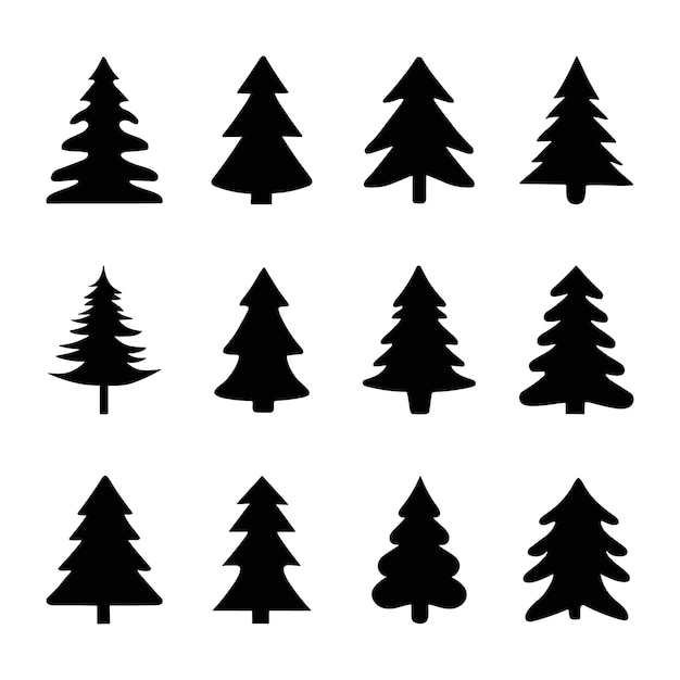 Conjunto de iconos vectoriales sólidos de silueta del árbol de Navidad