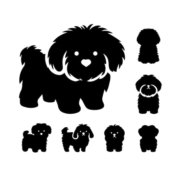 Vector conjunto de iconos vectoriales sólidos de silueta de razas de perros perro perro perro perrito perro mascota