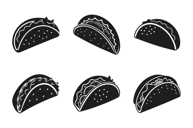 Conjunto de iconos vectoriales de tacos siluetas de comida callejera mexicana en diseño negro