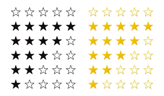 Conjunto de iconos vectoriales de tasa de estrella Tipo de estrella plano de estilo amarillo y negro