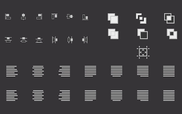 Conjunto de iconos vectoriales de texto y objetos de formas alineadas para el sitio web