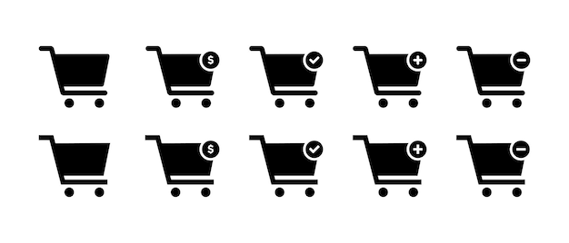 Conjunto de iconos vectoriales de la tienda del carrito Símbolo de la bolsa de compras UI