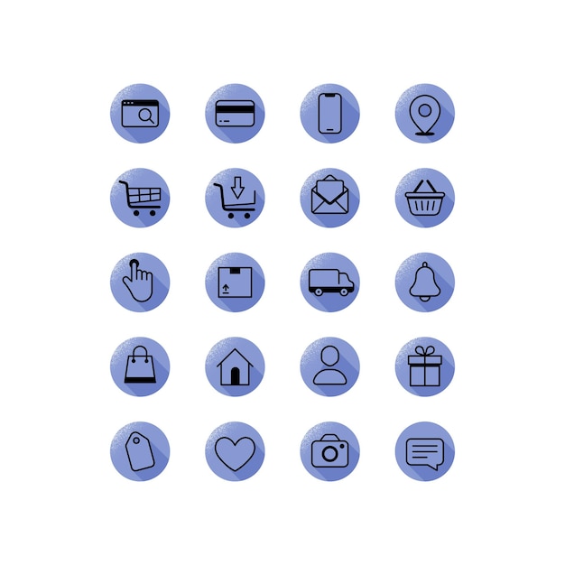 Conjunto de iconos vectoriales de tienda online con diseño plano
