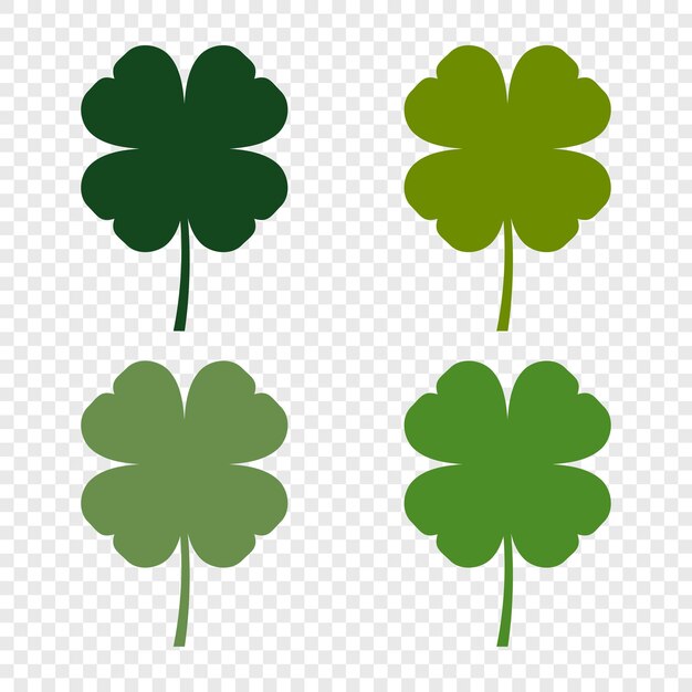 Conjunto de iconos vectoriales de trébol de cuatro hojas