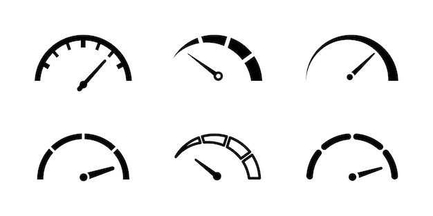 Conjunto de iconos vectoriales de velocímetro Tablero de instrumentos en el automóvil Nivel de velocidad Velocidad rápida Vector 10 Eps