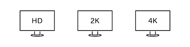 Conjunto de iconos vectoriales de video HD 2k y 4k Iconos de tecnología de medios