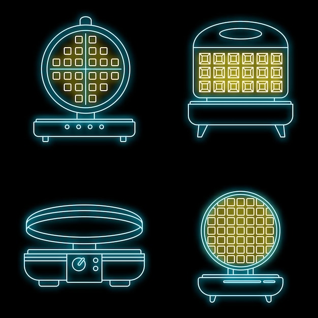 Vector conjunto de iconos vectoriales de waffleiron para el hogar conjunto de iconos vectoriales de waffleiron para el hogar color neón en negro