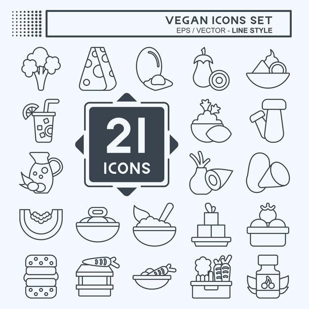 Conjunto de iconos vegano relacionado con el estilo de línea de símbolos vegetales diseño simple editable
