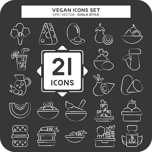 Conjunto de iconos vegano relacionado con el símbolo vegetal tiza estilo diseño simple editable ilustración simple