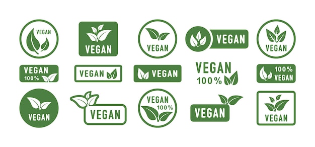 Conjunto de iconos veganos Signo de comida vegana con hojas