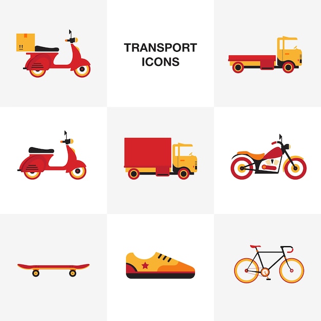 Conjunto de iconos de vehículo de transporte