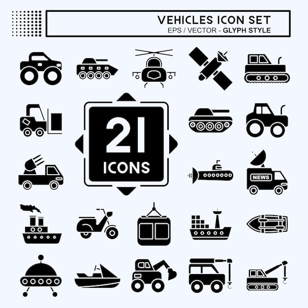 Conjunto de iconos Vehículos adecuados para la educación Estilo de glifo de símbolo diseño simple editable