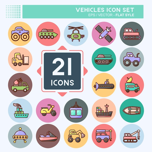 Conjunto de iconos Vehículos adecuados para la educación símbolo estilo plano diseño simple editable
