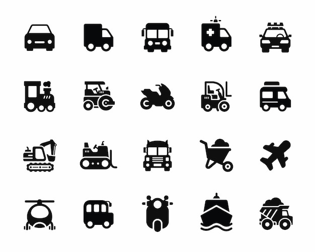 Conjunto de iconos de vehículos aislados en fondo blanco Conjunto De iconos de transporte