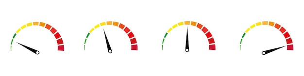 Conjunto de iconos de velocímetro. Nivel del indicador de satisfacción del cliente. Medidor de nivel de riesgo. Medidor de información gráfica.