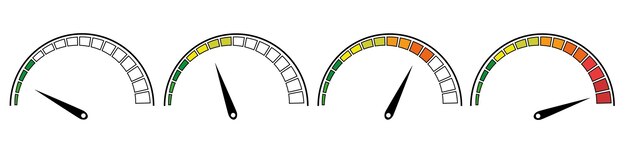 Conjunto de iconos de velocímetro El nivel de satisfacción del cliente Sensor de nivel de riesgo Conjunto de iconos de velocímetro gráfico de información colorida Medidor de rendimiento Un conjunto de iconos infográficosEPS 10