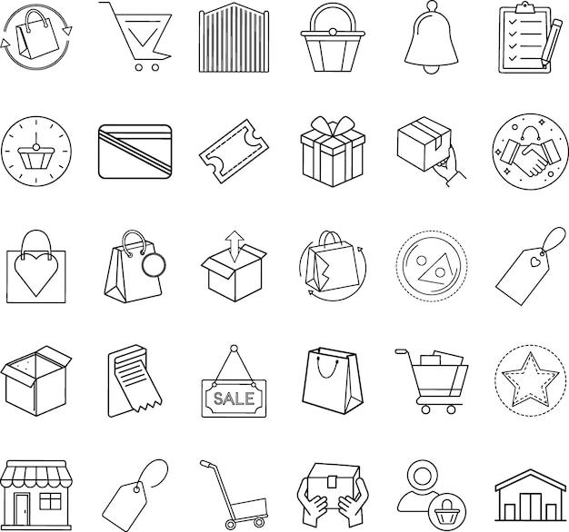 Conjunto de iconos de venta al por menor en línea para bolsas de compras