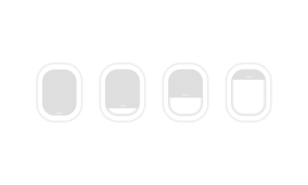 Conjunto de iconos de ventana de avión. Viajes, turismo, viaje. Avión. Vector sobre fondo blanco aislado. EPS 10.