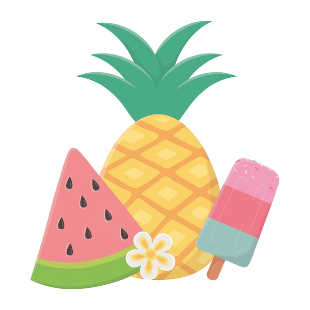 Vector conjunto de iconos de verano y vacaciones