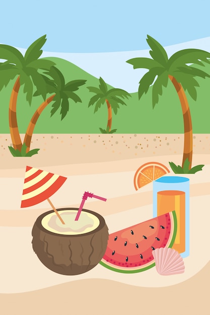 Vector conjunto de iconos de verano y vacaciones