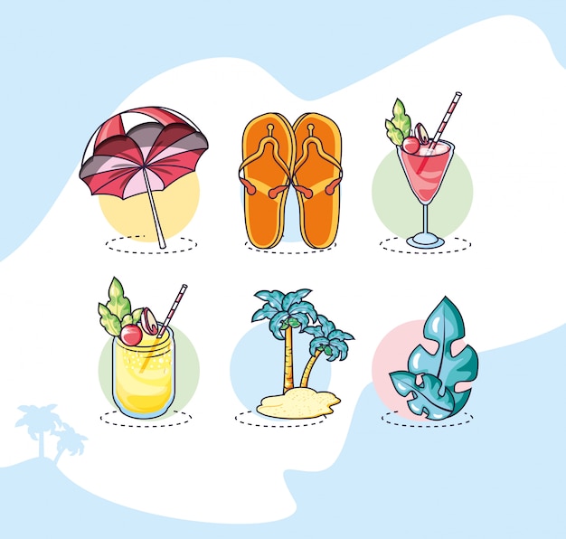 Conjunto de iconos de verano y vacaciones