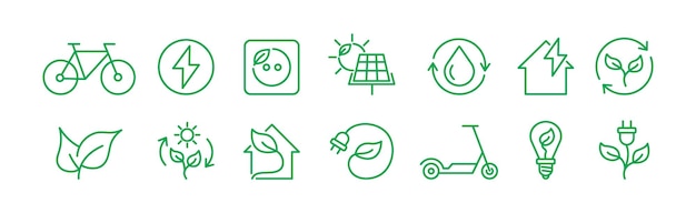 Conjunto de iconos verdes de energía Ecología de la energía verde Electricidad renovable Vector