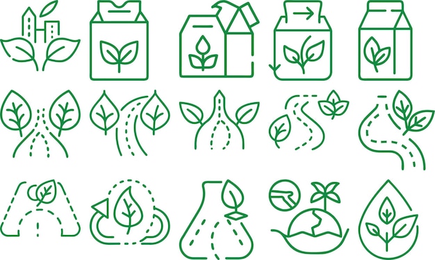 Conjunto de iconos verdes de medio ambiente y sostenibilidad