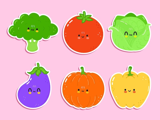 Conjunto de iconos de verduras feliz lindo