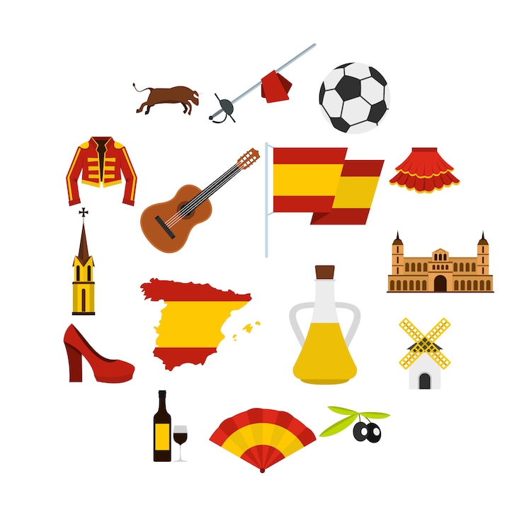 Vector conjunto de iconos de viaje de españa